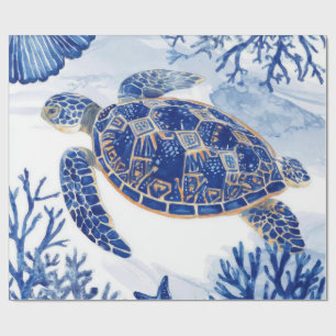 Papel De Presente Tartaruga Marinha Aquarela Oceano Azul