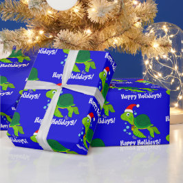 Papel De Presente Tartaruga marinha em Santa Hat Feliz Feriados em T