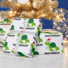 Papel De Presente Tartaruga marinha em Santa Hat Feliz Feriados T-Sh