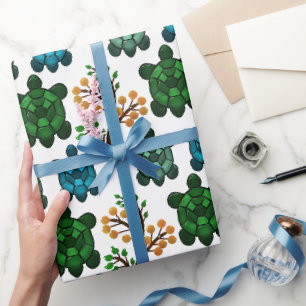 Papel De Presente Tartaruga Marinha Tropical Padrão Floral Oceano