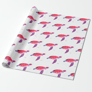 Papel De Presente Tartaruga marítima sob o mar Aquarela Oceano Náuti