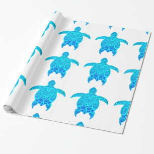 Papel De Presente Tartaruga tribal azul