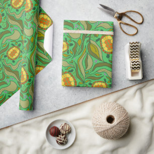 Papel De Presente Tartarugalho em padrão contínuo verde Cottagecore