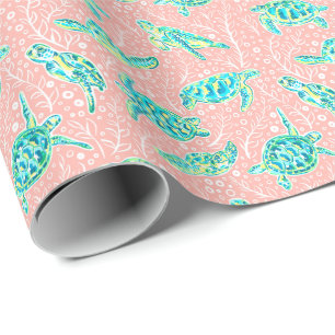 Papel De Presente Tartarugas de Impressão da Praia da Pré-ppy Palm