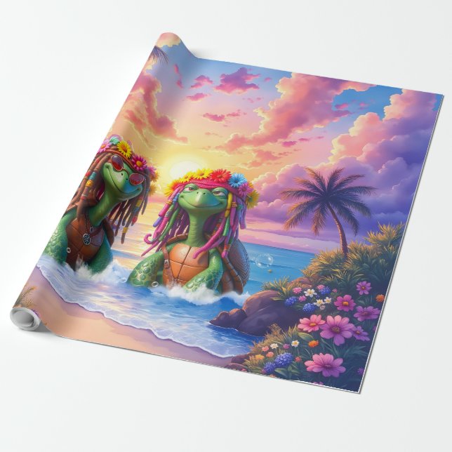 Papel De Presente Tartarugas Reggae – Vibrações da Ilha para Sempre. (Desenrolado)