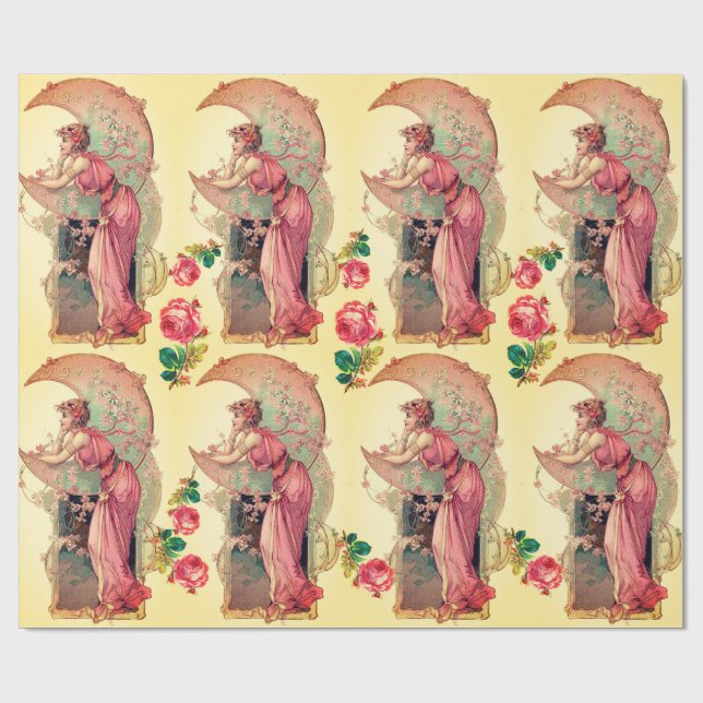 Papel De Presente TARUGAS, SENHORA DA LUA, FLORES, ROSAS DE ROSA Ama (Aberto)