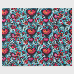 Papel De Presente Tatto Blue Hearts Theme