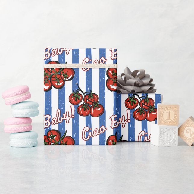 Papel De Presente Tchau bebê tomate azul Chuveiro de bebê italiano (Chá de bebê)