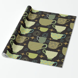 Papel De Presente Teacup Preto Moderno do meio século