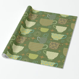 Papel De Presente Teacup Verde Brilhante Moderno do meio século