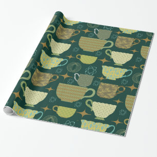 Papel De Presente Teacup Verde Escuro Moderno do meio século