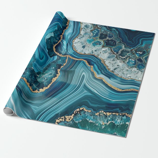 Papel De Presente Teal Agate Wrapping Paper (Desenrolado)