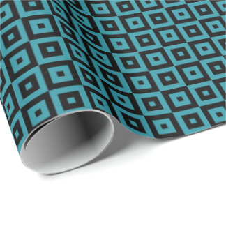 Papel De Presente Teal and Black Art Deco Squares Geometric
