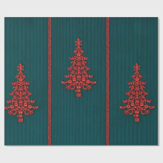 Papel De Presente Teal and Red Crystal Christmas Trees
