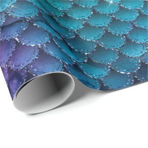 Papel De Presente Teal Aqua Purple Mermaid Sparkle