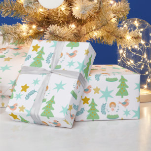 Papel De Presente Teal Blue Vintage Retro Nostalgia Natal