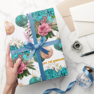 Papel De Presente Teal & Blush Floral Elegante Personalizado Natal