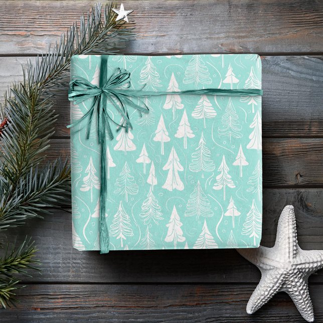 Papel De Presente Teal Christmas Tree Pattern#6 ID1009 (Criador carregado)