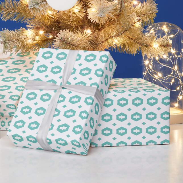 Papel De Presente Teal Claro e Branco: Geometriana (Feriados)