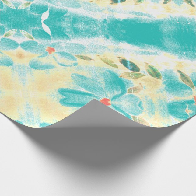 Papel De Presente Teal com Floral (Ponta)