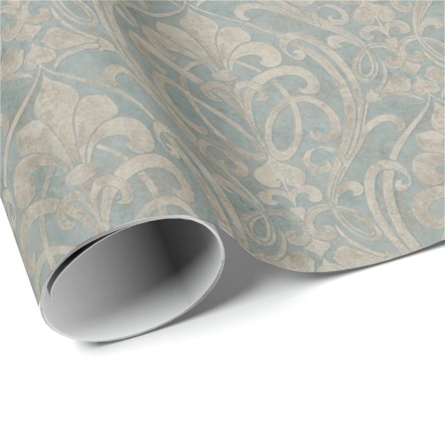 Papel De Presente Teal Damask (Ponta do rolo)