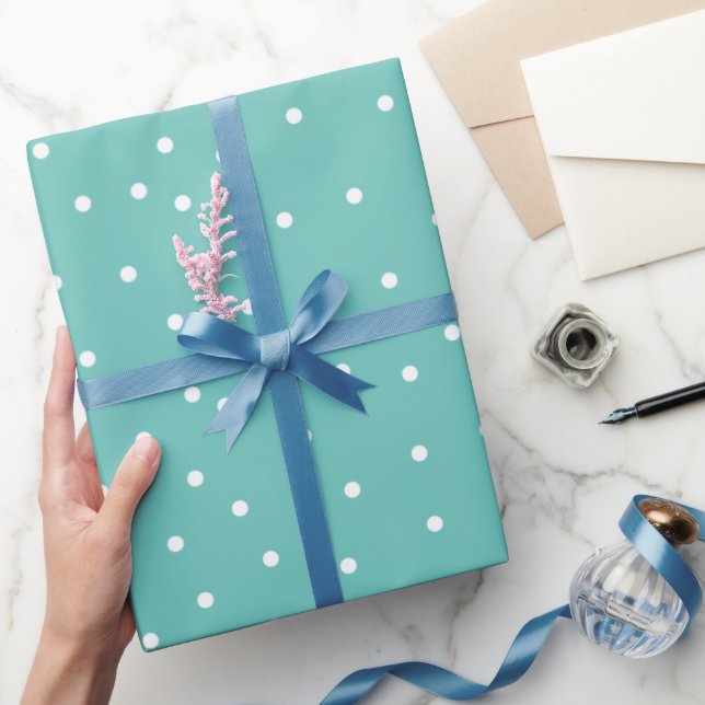 Papel De Presente Teal do Padrão de Pontos Aleatórios (Presentear)