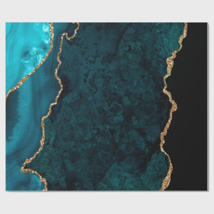 Papel De Presente Teal e Agato Dourado
