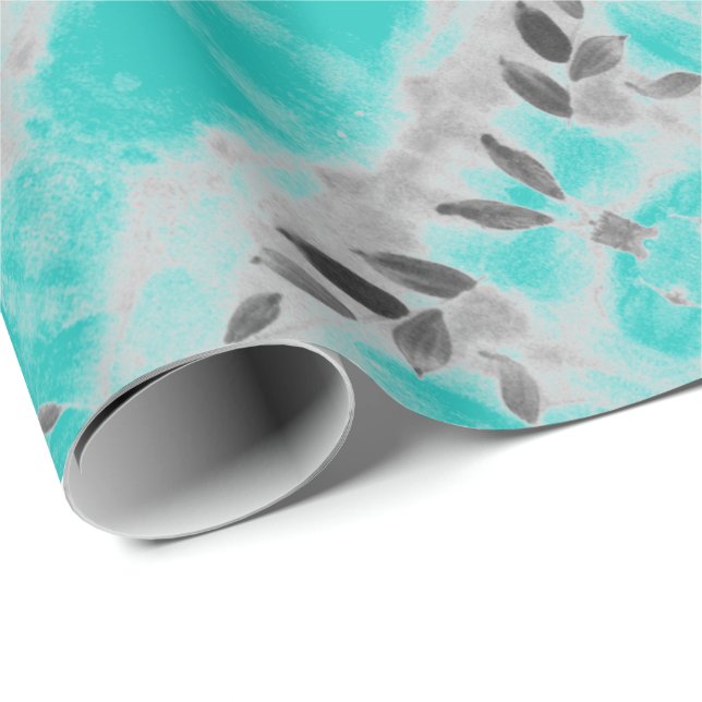 Papel De Presente Teal E Cinza Floral (Ponta do rolo)