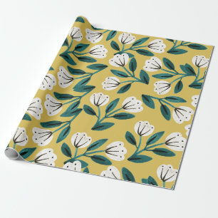 Papel De Presente Teal e Dourado Floral