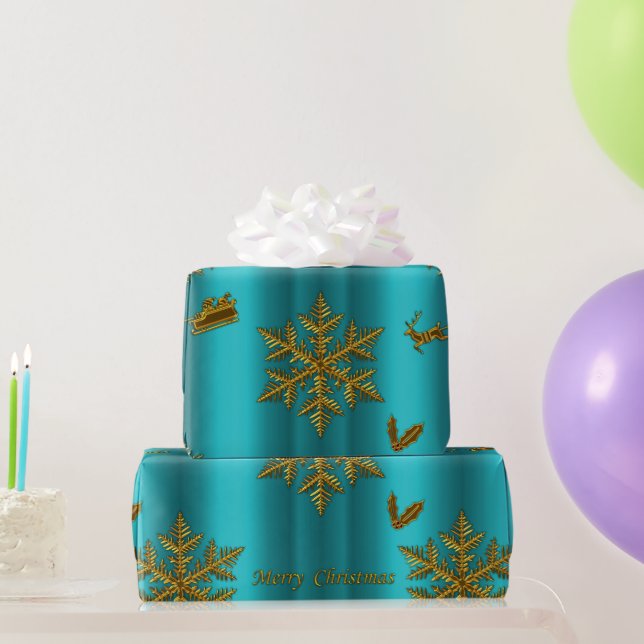 Papel De Presente Teal e Dourado Natal (Presentes para festas)