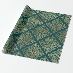 Papel De Presente Teal e Dourado Vintage