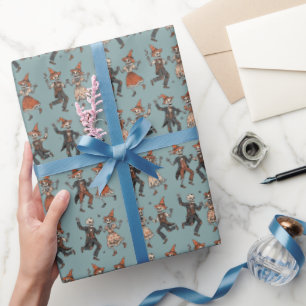 Papel De Presente Teal Empoeirado Esqueleto de Halloween