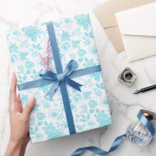 Papel De Presente Teal Floral Toile