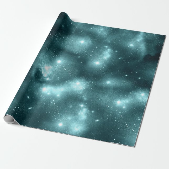 Papel De Presente Teal Galaxy Series Design 3 (Desenrolado)