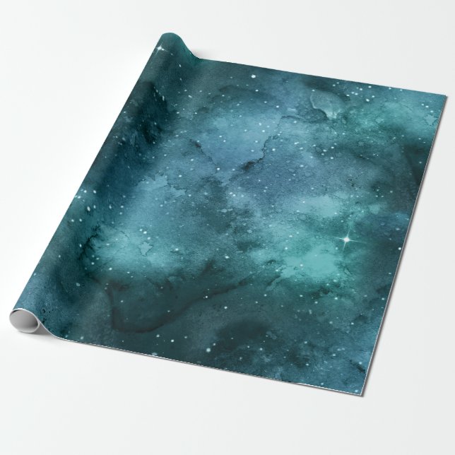 Papel De Presente Teal Galaxy Series Design 7 (Desenrolado)