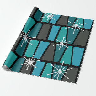 Papel De Presente Teal Geométrico de Abstrato Turquoise MCM