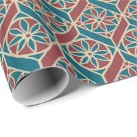 Teal, Maroon, Beige - Padrão Étnico Floral