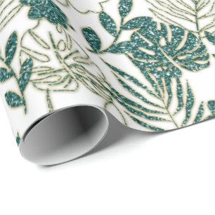 Papel De Presente Teal Mint Tropical Monstera Folheto Botânico Palm
