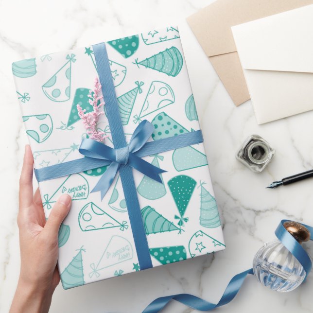 Papel De Presente Teal Party Hats (Presentear)