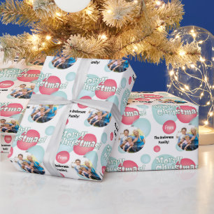 Papel De Presente Teal & Red Photo Christmas Bauble