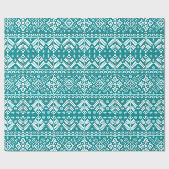 Papel De Presente Teal Snowflake & Floral Fair Isle Christmas (Aberto)