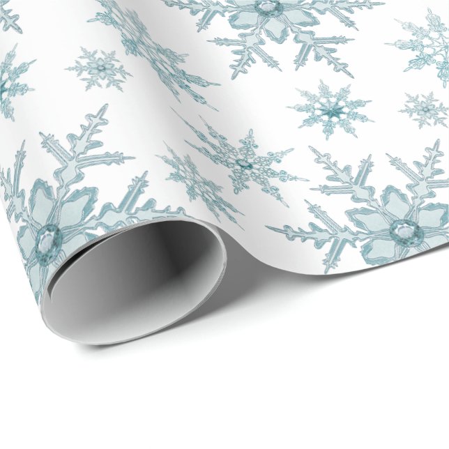 Papel De Presente Teal Snowflake Patterno de Natal Quebrado (Ponta do rolo)