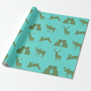 Papel De Presente Teal Staffordshire Dogs Topiary Deer Rabbit