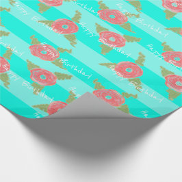 Papel De Presente Teal Stripe E Floral