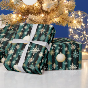 Papel De Presente Teal Striped Snowflakes e Decorações Natal