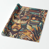Teal Tribal "Mesoamerican Motif" Matte Wrapping Pa