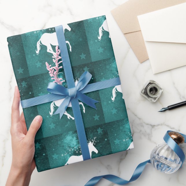 Papel De Presente Teal Unicorn Wrapping Paper (Presentear)