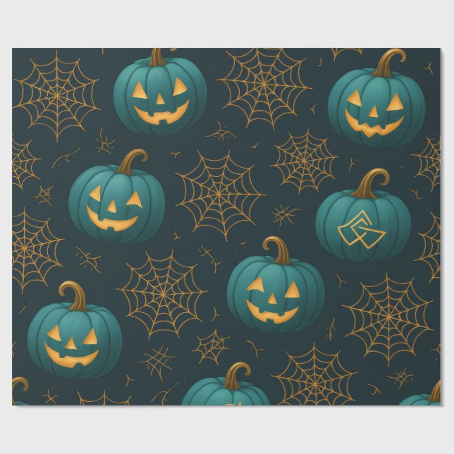 Papel De Presente Teal Webbed Jack - O’ - Lanternas (Aberto)