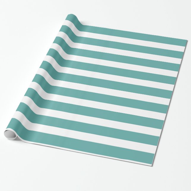 Papel De Presente Teal White Stripes Aniversário (Desenrolado)