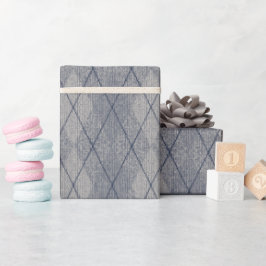 Papel De Presente Tecido Argyle Olhar Textura Faux Cinza Azul
